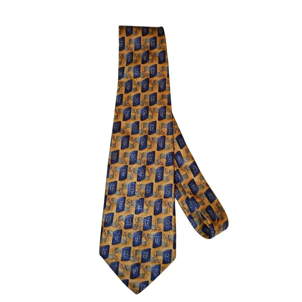 Robert Talbott Nordstrom Best of Class Yellow, Navy and Gold Geometric Pattern